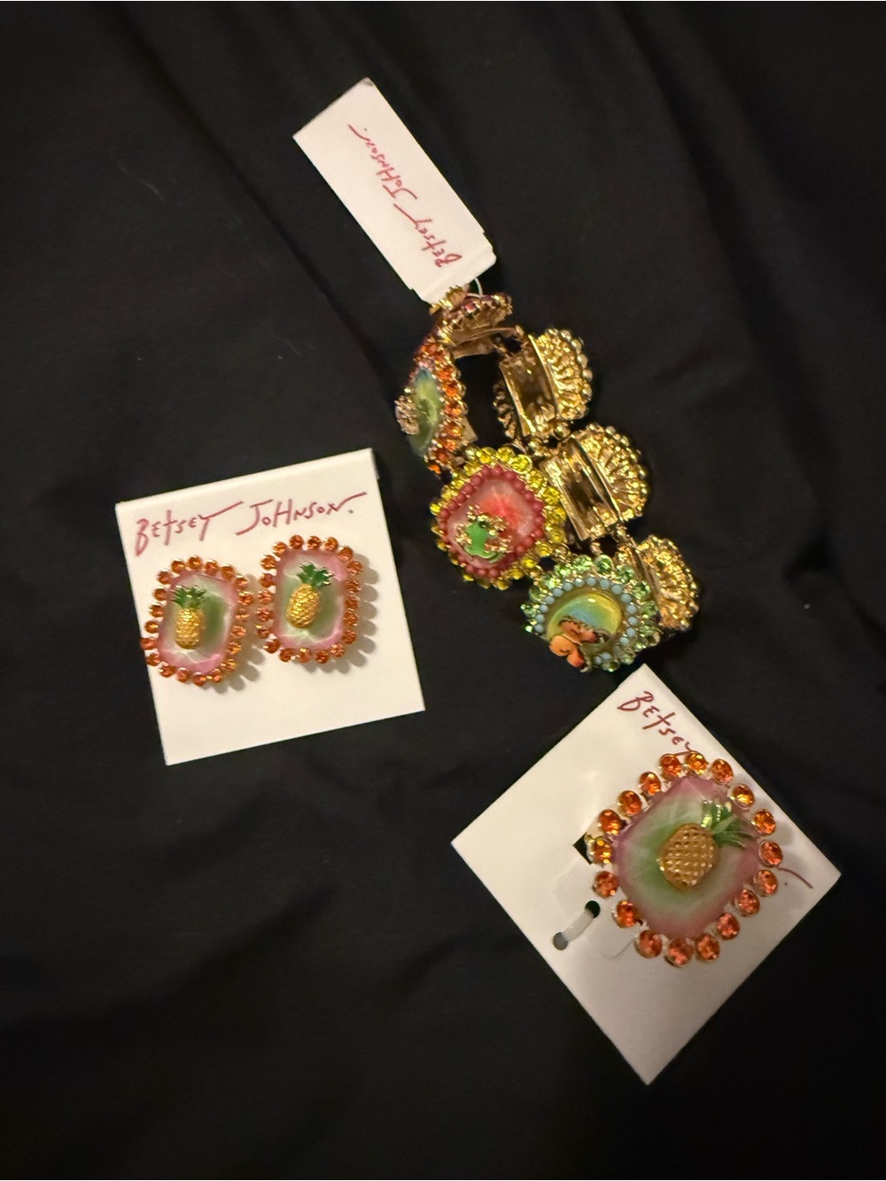 Betsey Johnson Pink, Gold and Green Pineapple Jewelry Set
